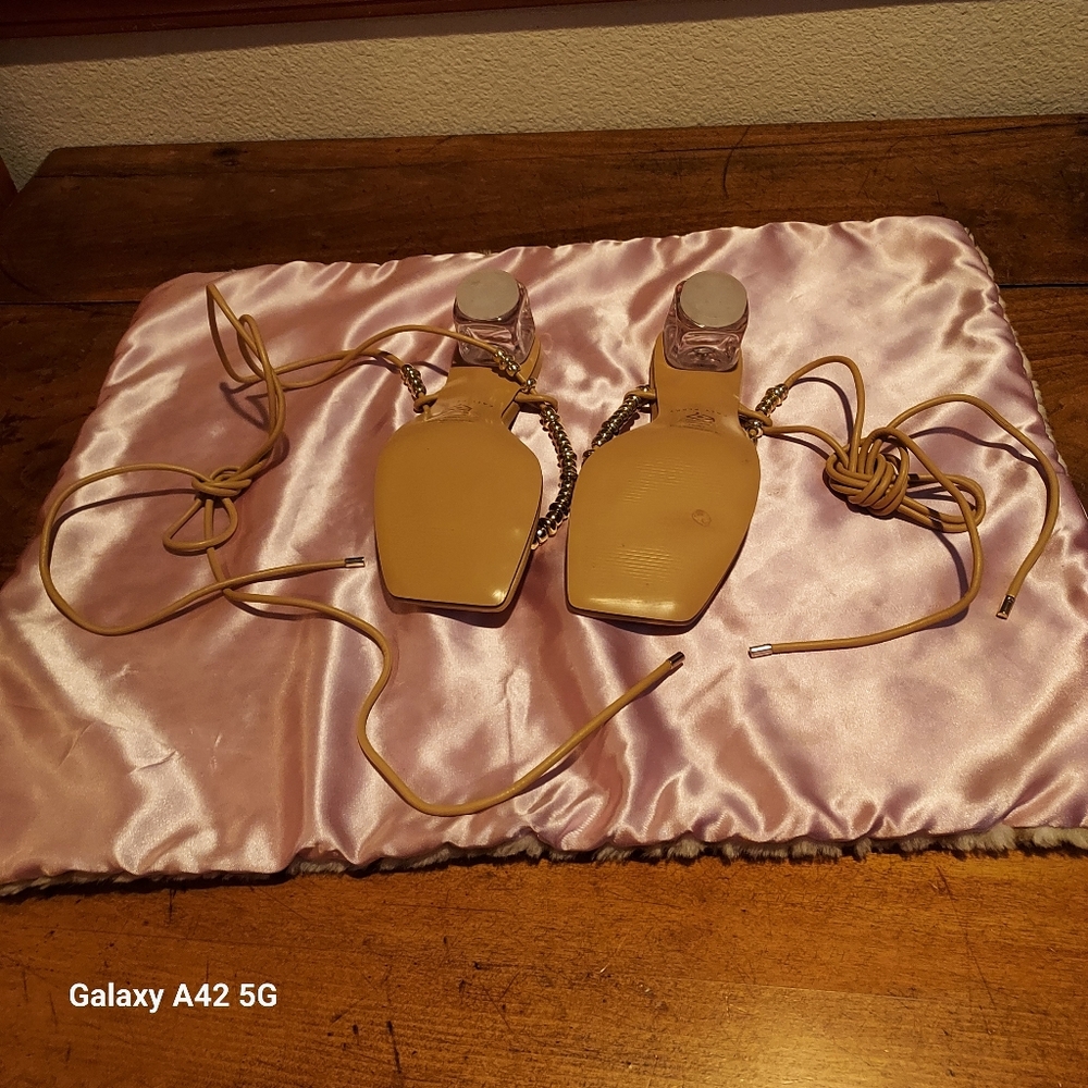 Katy Perry Collections Tan Beaded T-Strap Sandals - Picture 5 of 8